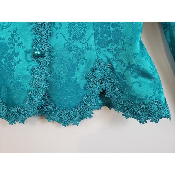 N4) VTG Nah Nah Collection Womens Suit Skirt Set Size 8 Padded Blazer Green USA - Picture 4 of 16